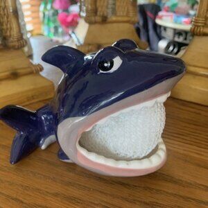 Ceramic Shark Sponge holder, Holder Hand Painted Made by Boston Warehouse 2007